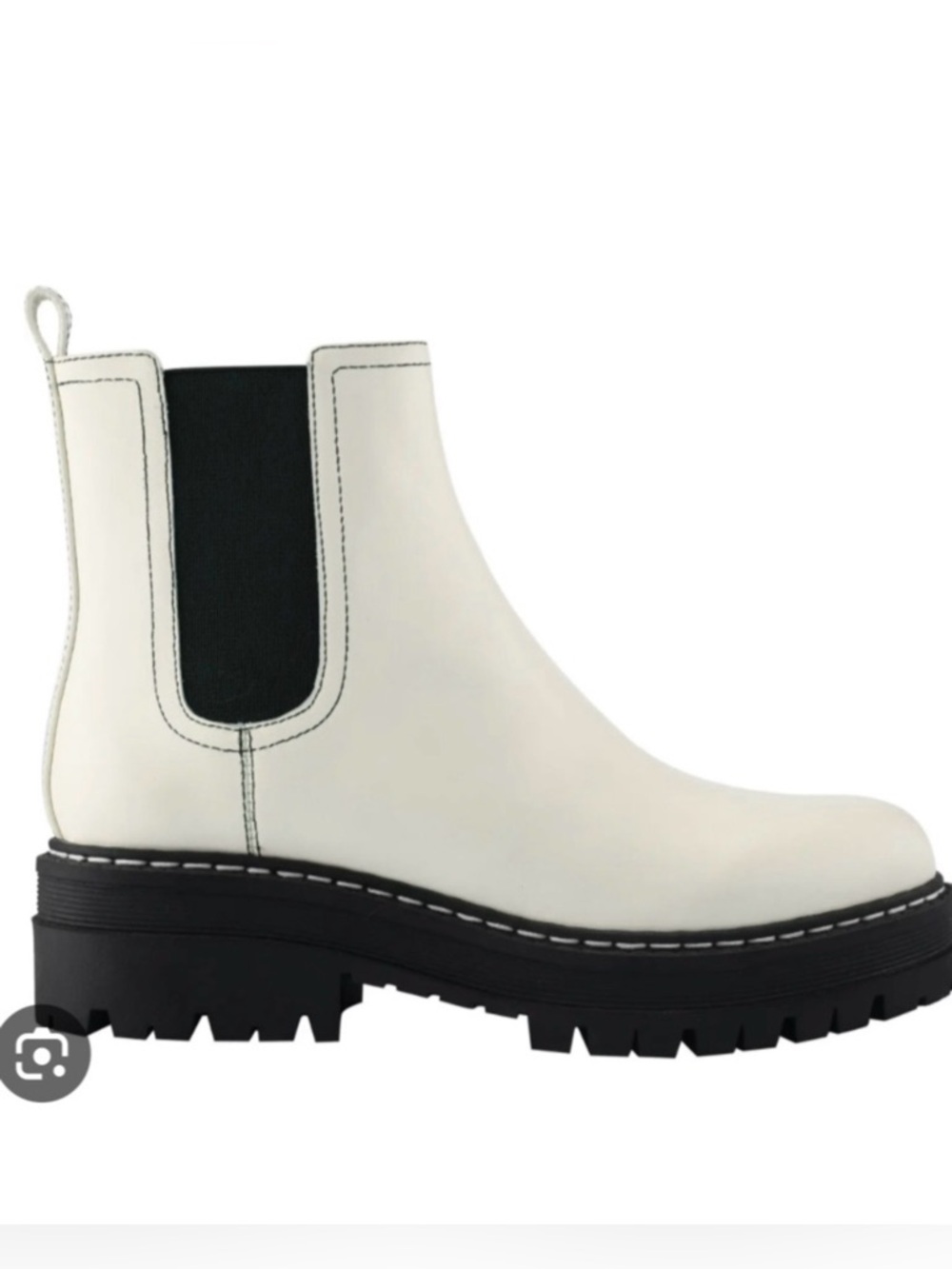 Marc Fisher White Chelsea Boots with Black Elastic Panels